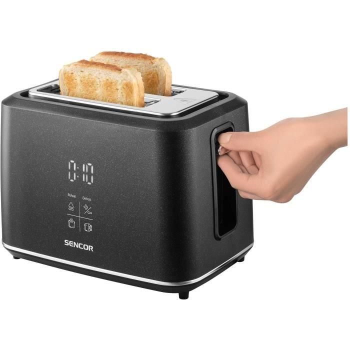 SENCOR STS 0600BK Grille-pain 2 Fentes avec Ecran LED Tactile, Fonctions Réchauffer/Annuler/Décongeler, Brunissage Uniforme, Noir SENCOR STS 0600BK Grille-pain 2 Fentes avec Ecran LED Tactile, Fonctions Réchauffer/Annuler/Décongeler, Brunissage Uniforme, Noir