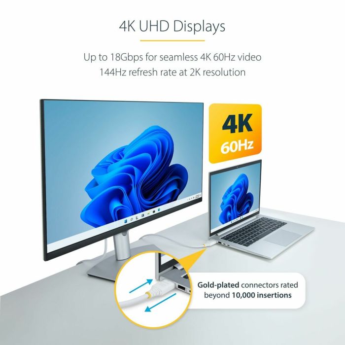 Câble USB Startech HDMI2-CABLE-4K60-10W Blanc 3 m 5