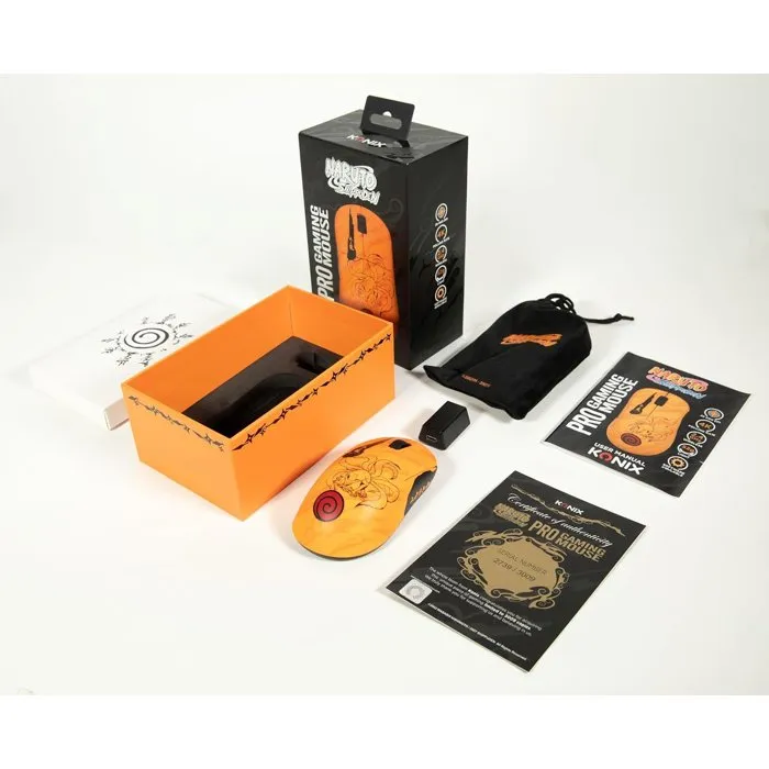 Konix Souris Gaming Naruto Shippuden Édition Pro Collector Numérotée, Sans Fil 2.4 GHz et USB-C, 26000 DPI, 52 g, Ultralégère, avec Grips