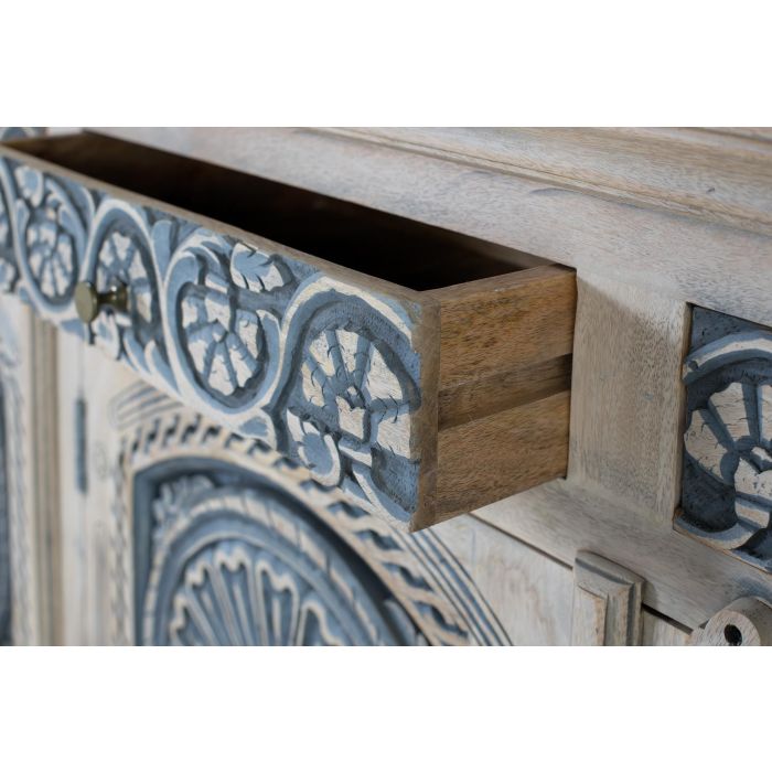 GINER Y COLOMER - Buffet en bois de manguier massif blanc lavé et bleu avec 3 tiroirs et 3 portes - Meuble de rangement artisanal 4 GINER Y COLOMER - Buffet en bois de manguier massif blanc lavé et bleu avec 3 tiroirs et 3 portes - Meuble de rangement artisanal 4