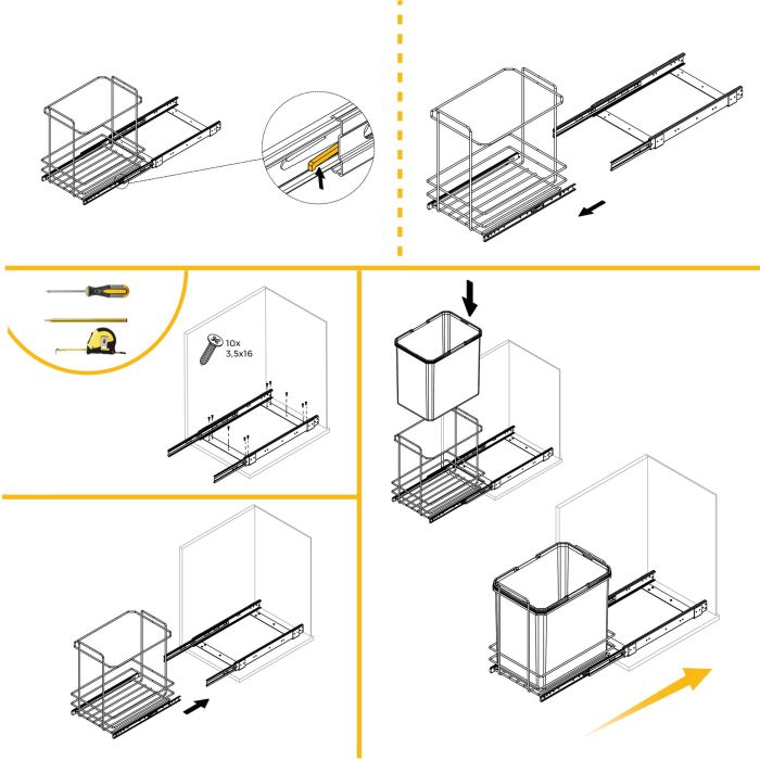 Emuca poubelle de recyclage pour montage inférieur et extraction manuelle pour meuble de cuisine Recycle 1x35 litres, Plastique gris anthracite 5