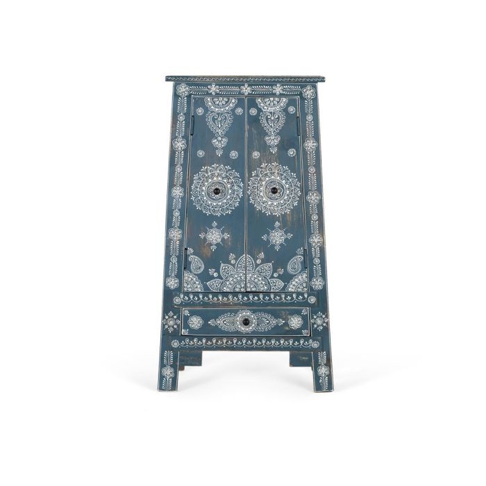 GINER Y COLOMER Meuble de rangement auxiliaire en bois de manguier et MDF peint à la main - 2 portes, 1 tiroir - Coloris bleu et blanc 1 GINER Y COLOMER Meuble de rangement auxiliaire en bois de manguier et MDF peint à la main - 2 portes, 1 tiroir - Coloris bleu et blanc 1