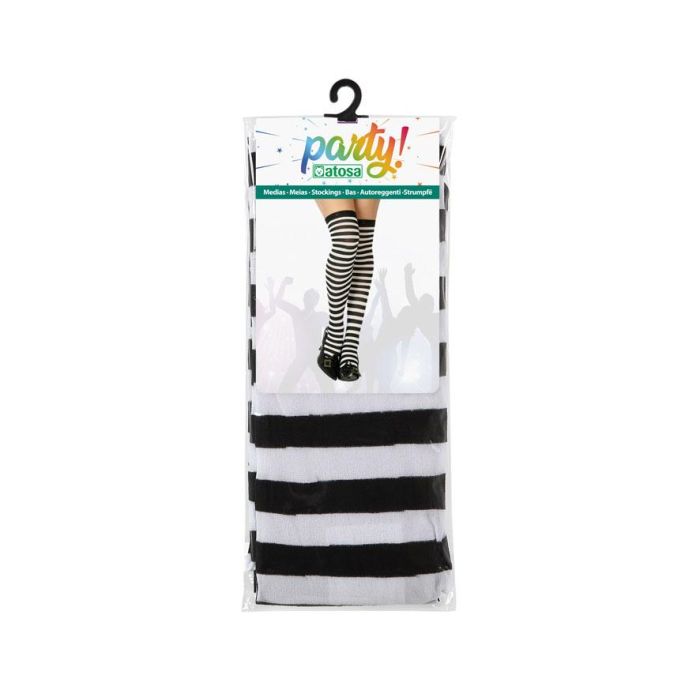 Accessoire costume adulte - Chaussettes rayures blanc et noir pour déguisement de mime, clown, personnage gothique, Halloween, carnaval