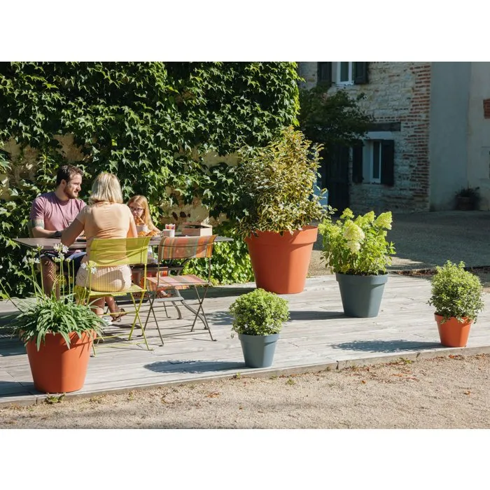 EDA Pot de fleurs rond Toscane - Ø 30 cm - Intérieur/Extérieur - 10 L - Couleur Bleu Jean - Résistant aux intempéries et avec réserve d'eau