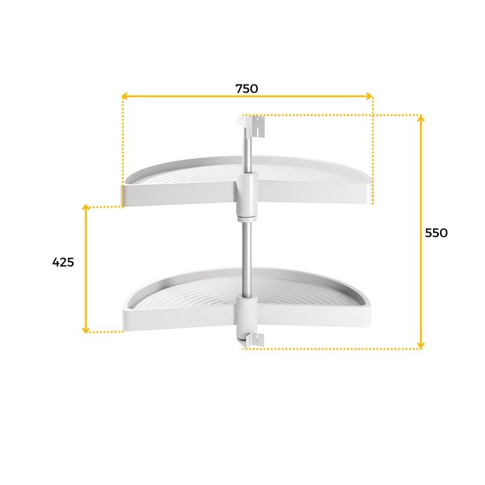 Emuca jeu de plateaux rotatifs Shelvo 1/2 lune, pour module de 900mm, plastique et aluminium, Blanc 3