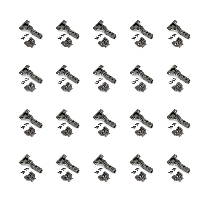 Emuca Lot de 20 charnières super coudées X91 à fermeture amortie avec embases à visser, Hauteur 0, Acier, Titane 0 Emuca Lot de 20 charnières super coudées X91 à fermeture amortie avec embases à visser, Hauteur 0, Acier, Titane 0