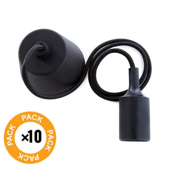Pack 10 Douilles E27 avec Câble et Rosace - Noir 1 Pack 10 Douilles E27 avec Câble et Rosace - Noir 1