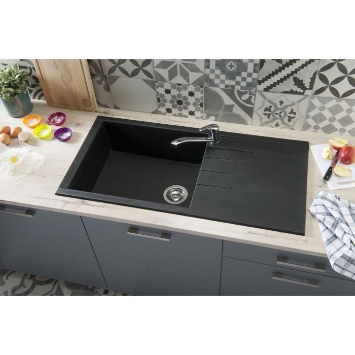 STRADOUR Evier a encastrer CUBE, en SMC NOIR PAILLETE - 06, 1 bac, dim. 100 * 50 cm, vidage manuel 1 STRADOUR Evier a encastrer CUBE, en SMC NOIR PAILLETE - 06, 1 bac, dim. 100 * 50 cm, vidage manuel 1