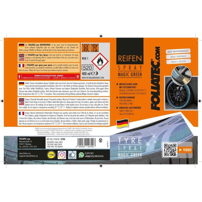 Peinture en spray Foliatec Vert roues 400 ml 1