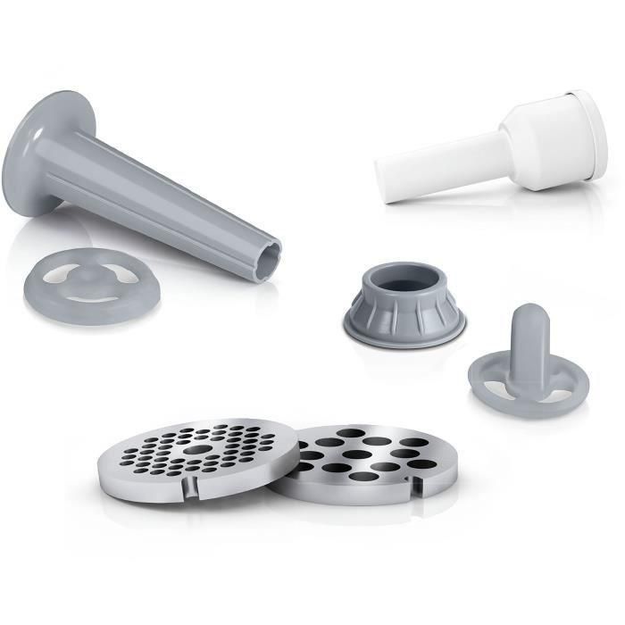 Bosch MFW2520W Hachoir à viande électrique SmartPower 350W blanc et gris avec 2 grilles et garnisseur à saucisses - 1,7 kg/min