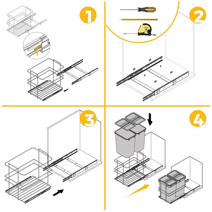 Emuca poubelle de recyclage pour montage inférieur et extraction manuelle pour meuble de cuisine Recycle 2x35litres, Plastique gris anthracite 6