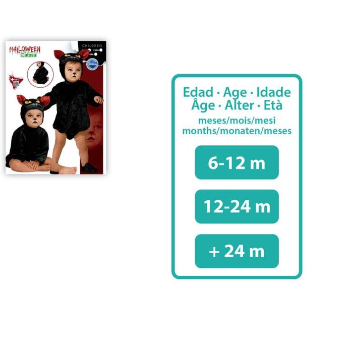 Déguisement Bébé Chat Noir avec Capuche à Oreilles et Yeux Jaunes - Taille 6-12 Mois - Costume pour Halloween et Fêtes Unisexe