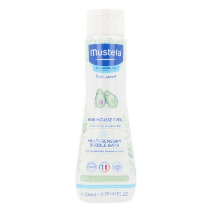Mustela Bain Moussant Multisensoriel Bébé-Enfant 200 ml Nettoyant Doux Hipoalergénico pour Nourrissons Enfants Enrichi Avocat Bleuet Oligo-éléments Marins