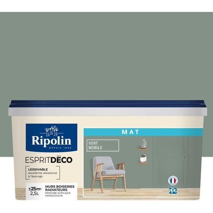 Peinture de décoration murale intérieure - Vert nobile mat - RIPOLIN - 2,5 L 1 Peinture de décoration murale intérieure - Vert nobile mat - RIPOLIN - 2,5 L 1
