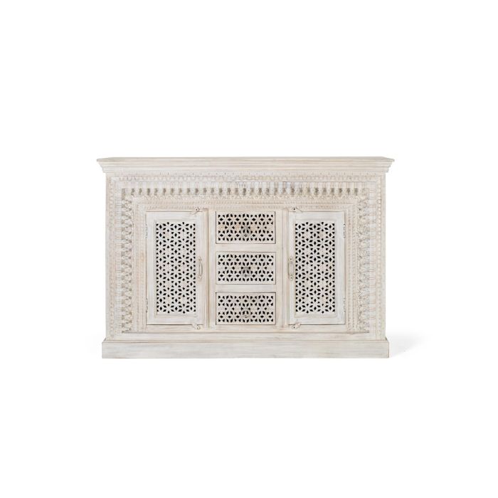 GINER Y COLOMER Buffet en bois de manguier massif couleur blanc vieilli, style artisanal avec 2 portes et 3 tiroirs - 150 x 100 x 40 cm 0 GINER Y COLOMER Buffet en bois de manguier massif couleur blanc vieilli, style artisanal avec 2 portes et 3 tiroirs - 150 x 100 x 40 cm 0