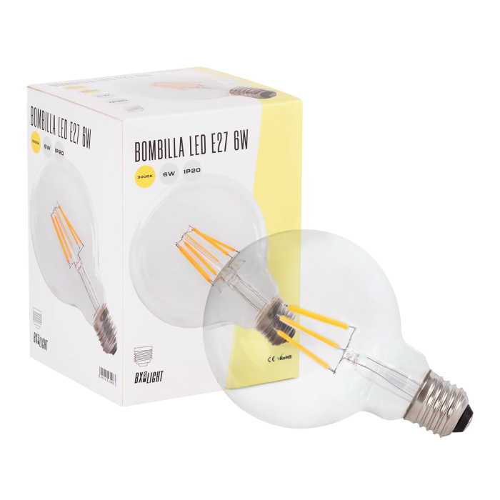 BX3-LIGHT Ampoule LED E27 6W 432Lm Filament G95 Blanc Extra Chaud 2000K 40000h, Design Vintage BX3-LIGHT Ampoule LED E27 6W 432Lm Filament G95 Blanc Extra Chaud 2000K 40000h, Design Vintage