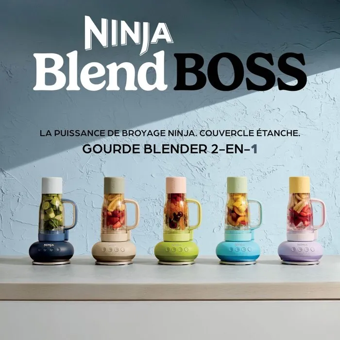 Ninja BlendBoss DB351EUST Blender Mélangeur 1200 W, 3 Programmes Auto-IQ, Gobelet Mix-and-Go 760 ml Sans BPA, Minéral, Avec Lames CrushBlade