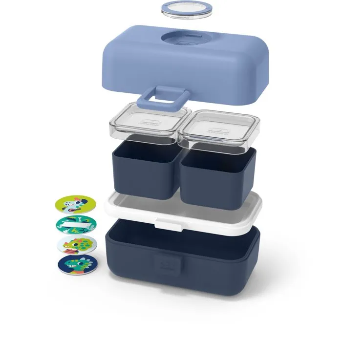 Monbento MB Tresor - Lunch box enfants 3 compartiments, 800 ml (500 ml + 2x150 ml), sans BPA, micro-ondes/lave-vaisselle - Boite repas modulable personnalisable