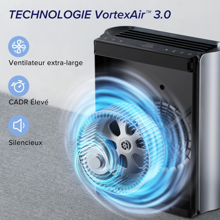 Levoit EverestAir Purificateur d'Air Intelligent - Filtre HEPA 3 Étapes, 52 m², Capteur AirSight Plus 2.0, Mode Nuit, Application VeSync, Gris
