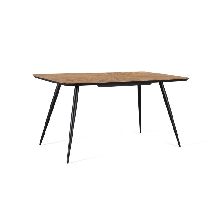 GINER Y COLOMER - Table de salle à manger en teck recyclé et fer noir, plateau rectangulaire 150 cm avec motif radial, pattes inclinées (assemblage requis) 1 GINER Y COLOMER - Table de salle à manger en teck recyclé et fer noir, plateau rectangulaire 150 cm avec motif radial, pattes inclinées (assemblage requis) 1