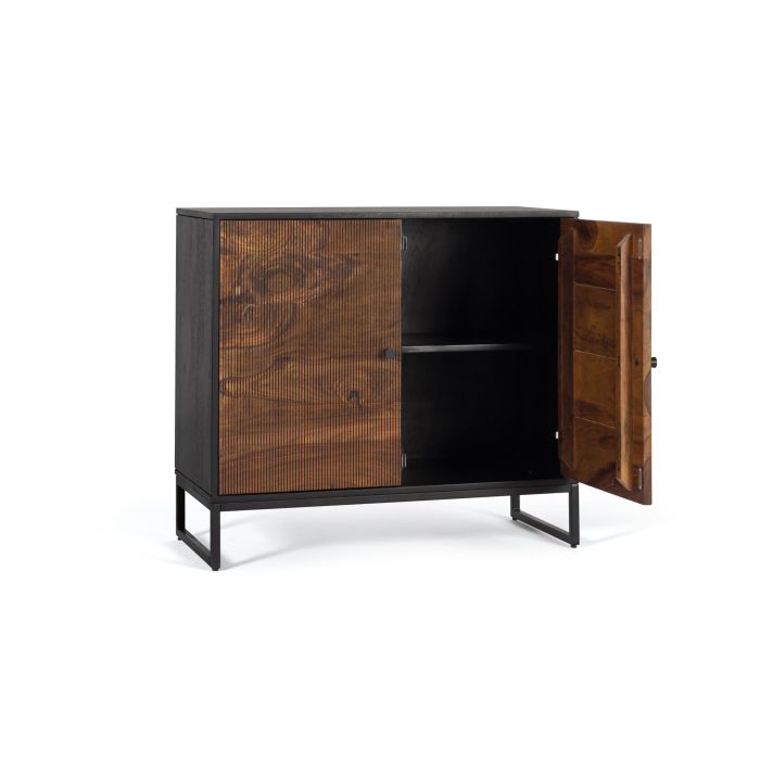 GINER Y COLOMER Consola 2 portes en palissandre et bois de manguier avec pieds métal 90x40x80 cm Brun Noir 2