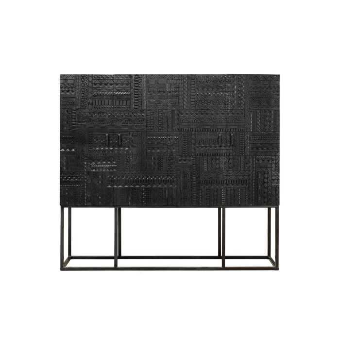 GINER Y COLOMER Buffet 4 portes en bois de manguier massif avec hiéroglyphe sculpté main, pates métal noir, noyer foncé 0 GINER Y COLOMER Buffet 4 portes en bois de manguier massif avec hiéroglyphe sculpté main, pates métal noir, noyer foncé 0