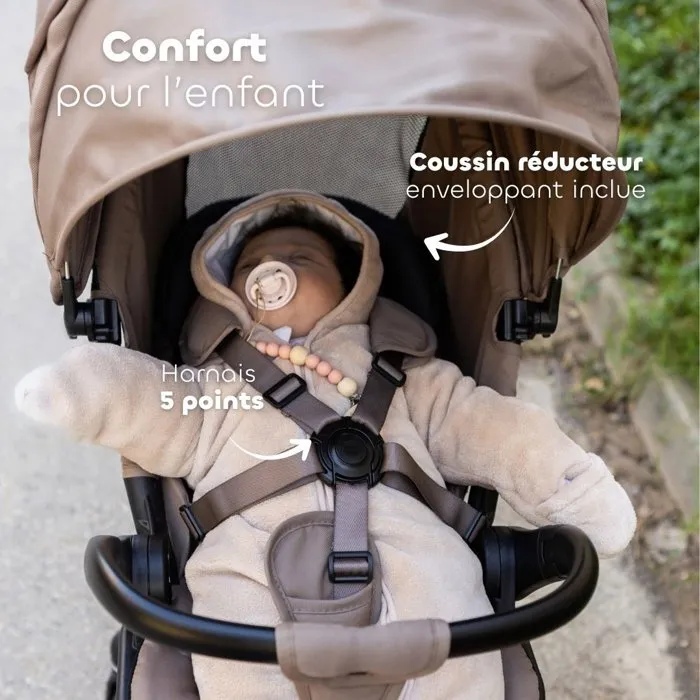 Beaba Baby Cruiser 360 Poussette rotative 360°, 4 roues pivotantes, siège 7 positions, housses lavables, éclairage LED dynamo, couleur Pralin