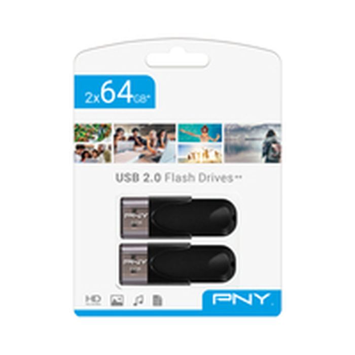 Clé USB PNY FD64GATT4X2-EF Noir 64 GB (2 Unités) 2 Clé USB PNY FD64GATT4X2-EF Noir 64 GB (2 Unités) 2