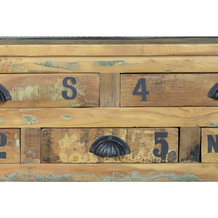 Table basse en bois recyclé avec 5 tiroirs et roulettes en métal multicolore - 110 x 70 x 42 cm 3