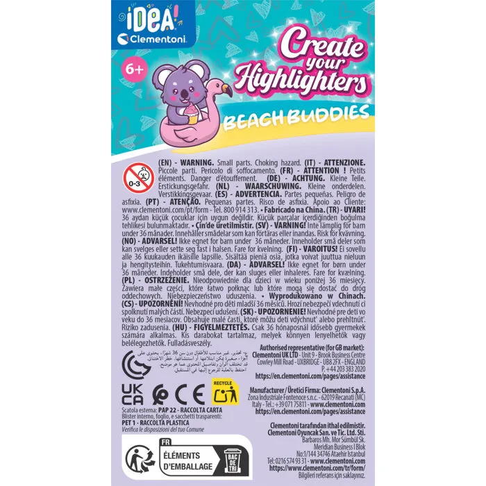 Clementoni - Crée tes fluos - Summer Friends - Coffret créatif pour assembler et personnaliser 2 surligneurs Clementoni - Crée tes fluos - Summer Friends - Coffret créatif pour assembler et personnaliser 2 surligneurs