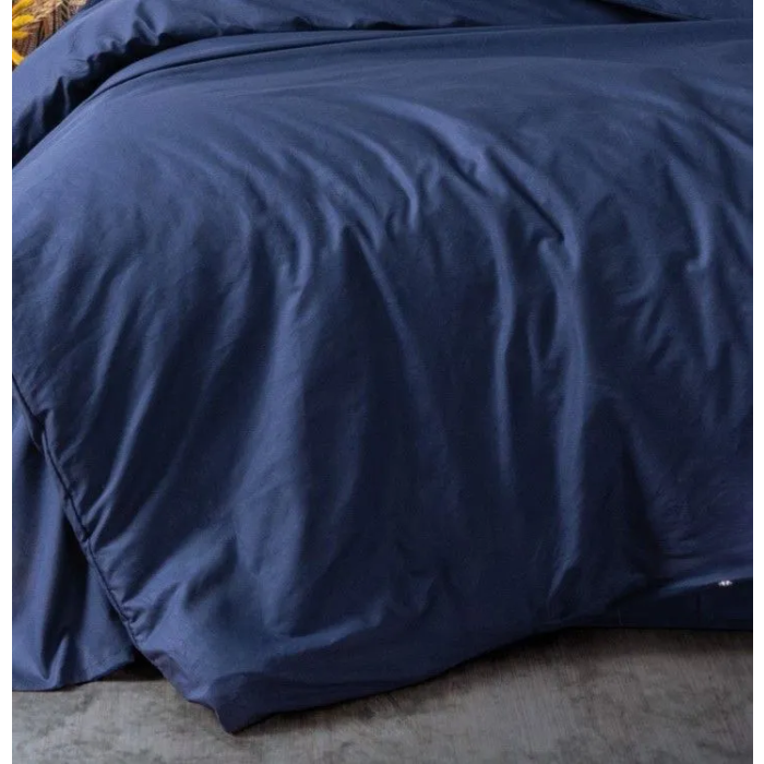Parure de lit 1 personne - 1 housse de couette 140 x 200 cm + 1 taie d'oreiller 60 x 60 cm - 100% coton renforcé - Bleu foncé
