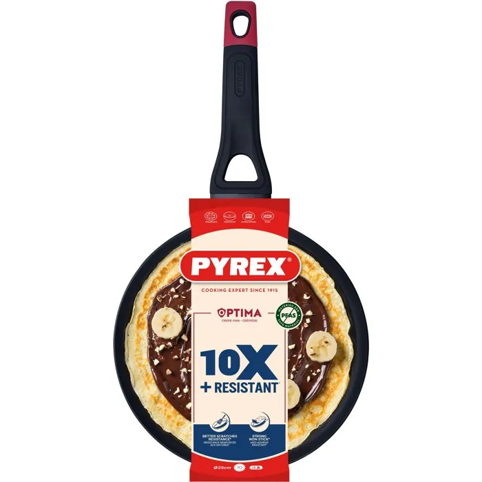 Pyrex Optima Crêpière 25 cm pour Induction - Noir - Tous Feux - Revêtement sans PFAS - Compatible Lave-vaisselle - Cuisson Homogène Pyrex Optima Crêpière 25 cm pour Induction - Noir - Tous Feux - Revêtement sans PFAS - Compatible Lave-vaisselle - Cuisson Homogène