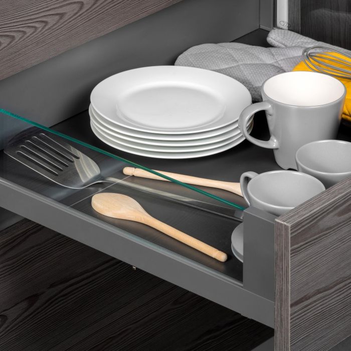 Emuca Tiroir Extérieur Vertex 40kg côtés en verre 131mm de haut, 450mm de profondeur, Acier & Aluminium et Verre, Gris Anthracite 1