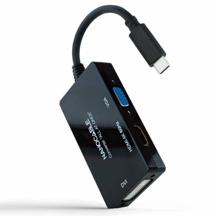 Adaptateur USB-C vers VGA/HDMI/DVI NANOCABLE 10.16.4301-ALL Noir 20 cm