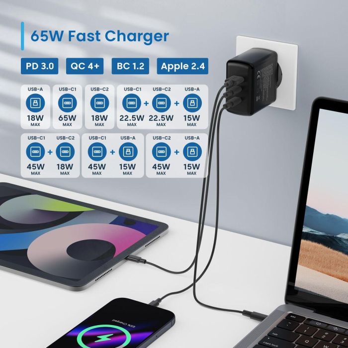 Chargeur mural Ewent EW1331 Noir 65 W 8