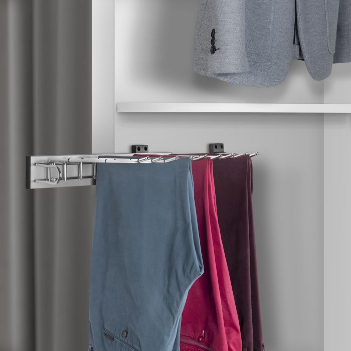 Emuca Porte-pantalons Self à montage latéral pour armoire, Gauche, Chromé, Acier et Plastique et Aluminium. 2