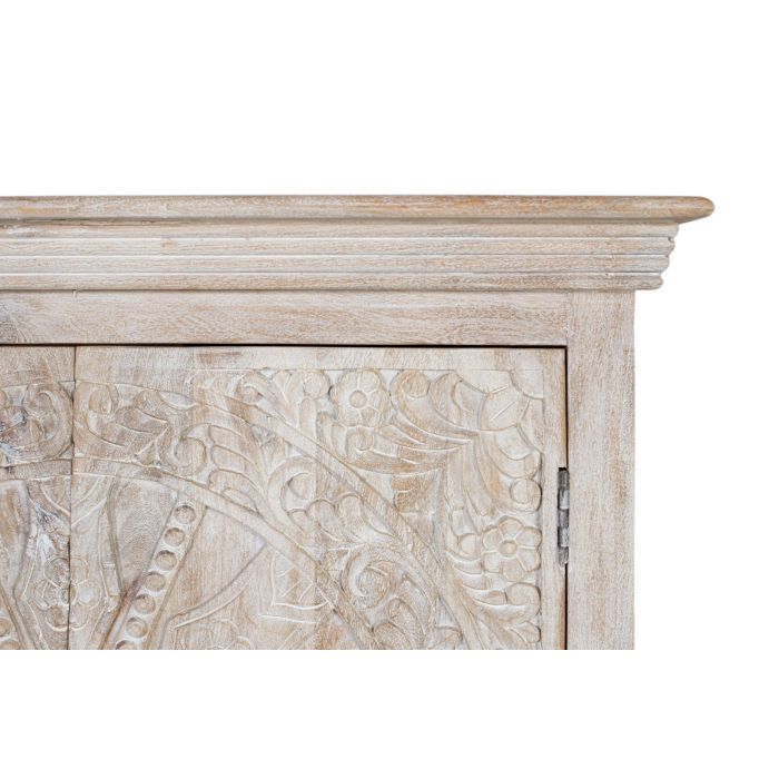 GINER Y COLOMER Buffet 2 portes en bois de manguier, fabrication artisanale, finition sable avec moulure et poignées noires, 1 bulto 5