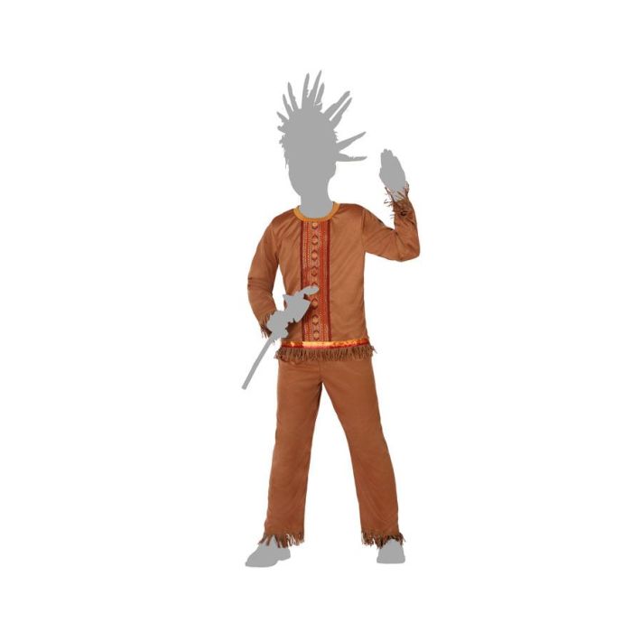 Déguisement Indien Enfant Garçon 7-9 Ans - Costume 2 Pièces (Pantalon et Veste) en Polyester - Thème Far West