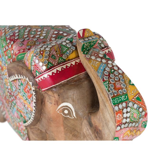 GINER Y COLOMER Figurine Éléphant Décorative en Bois Mango 65 cm - Sculpture Main Peinture Multicolore avec Incrustations Cristal