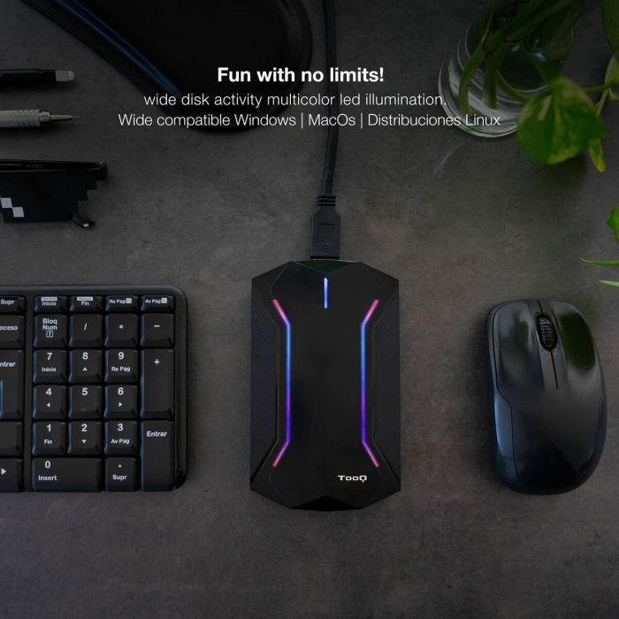 Boîtier pour disque dur TooQ TQE-2599RGB Noir USB Micro USB Micro USB B USB 3.2 3 Boîtier pour disque dur TooQ TQE-2599RGB Noir USB Micro USB Micro USB B USB 3.2 3