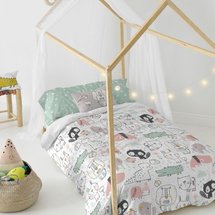 Parure de couette HappyFriday Moshi Moshi Best Buddies Multicouleur Lit 1 persone 2 Pièces 5