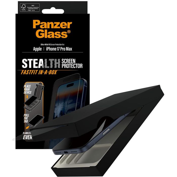 PanzerGlass Stealth Screen Protector w. Black Frame iPhone 17 Pro Max | Ultra-Wide Fit w. Fastfit in-a-box 4