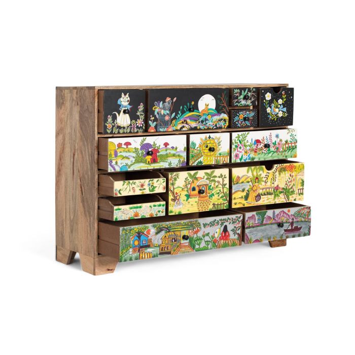 GINER Y COLOMER Commode en bois de manguier de style ethnique et artisanal, multicolore, dimensions 120x40x90 cm 2 GINER Y COLOMER Commode en bois de manguier de style ethnique et artisanal, multicolore, dimensions 120x40x90 cm 2