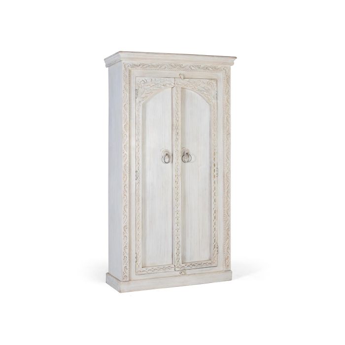 GINER Y COLOMER - Armoire 2 portes en bois de manguier blanc vieilli fait main - 180 x 100 x 40 cm 1