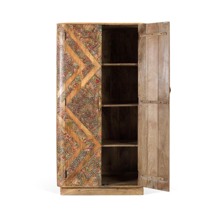 GINER Y COLOMER - Armoire en bois de manguier massif 2 portes 170 cm, couleur naturelle - Design compact avec portes à incrustations et miroirs 2 GINER Y COLOMER - Armoire en bois de manguier massif 2 portes 170 cm, couleur naturelle - Design compact avec portes à incrustations et miroirs 2