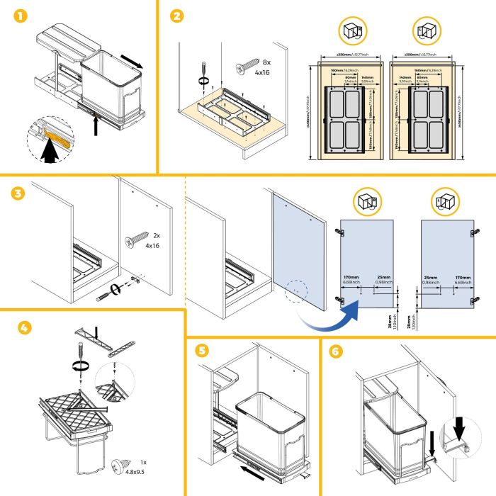 Emuca Poubelle de recyclage Recycle pour cuisine, 24 L, fixation au fond et extraction manuelle/automatique, Plastique gris antracite 3