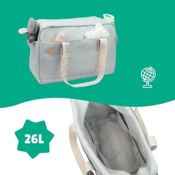 Badabulle Sac à langer Bowling Gris grande capacité 20L avec matelas à langer et accessoires poussette inclus 3