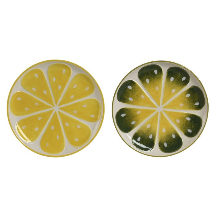 Assiette plate Home ESPRIT Jaune Vert Grès Citron 22,5 x 22,5 x 2,5 cm (2 Unités) 1 Assiette plate Home ESPRIT Jaune Vert Grès Citron 22,5 x 22,5 x 2,5 cm (2 Unités) 1