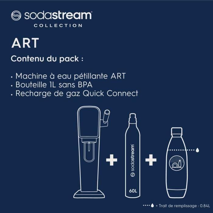 Machine a soda et eau pétillante - SODASTREAM - ART - 1 bouteille compatible lave-vaiselle - 1 recharge de gaz 60 L - Noir 1 Machine a soda et eau pétillante - SODASTREAM - ART - 1 bouteille compatible lave-vaiselle - 1 recharge de gaz 60 L - Noir 1