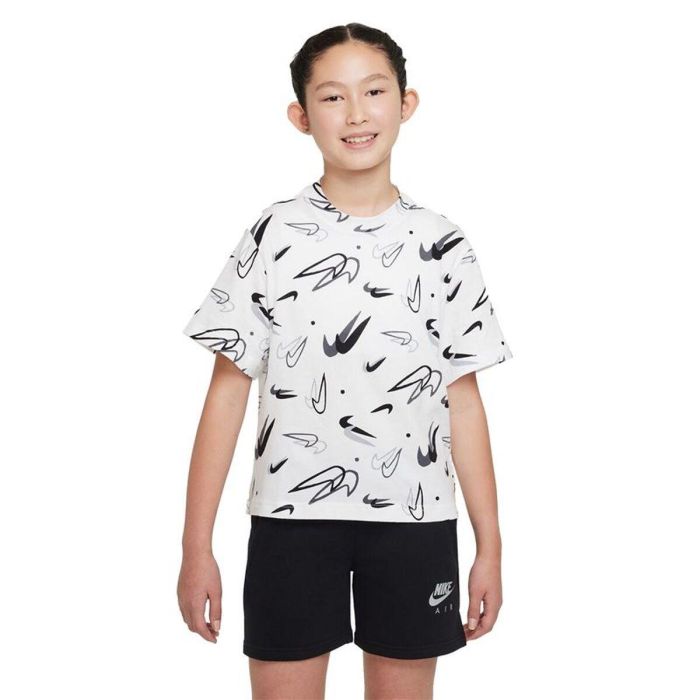 T shirt à manches courtes Enfant Nike Boxy Swooshfetti Blanc